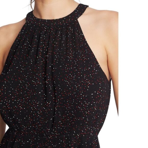 1.state Pleated Dot-Print Halter Top - Picture 2 of 7